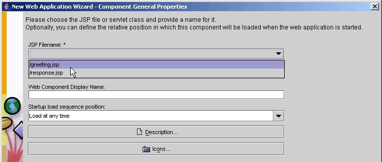 deploytool wizard --  choose component type, selecting from drop down list