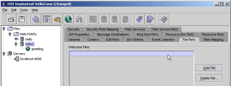 deploytool file refs, welcome files entry